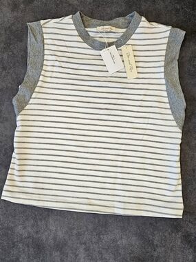 Doe and Rae Striped Sleeveless Tank - White & Light Gray